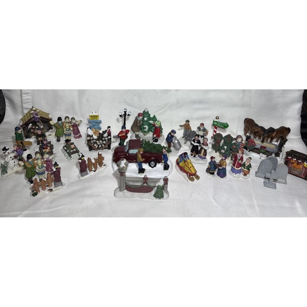 Large Vintage Christmas Village Accessories Lot 30 Pieces People Animals & More!